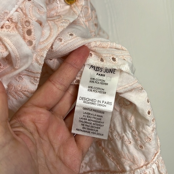Miss June Paris - Louisa Boho Light Pink Embroidered Gold Buttons Mini Dress S/M - Picture 10 of 13